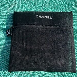 CHANEL Black Mesh Zipper travel Pouch-limited edition-used-good condition.